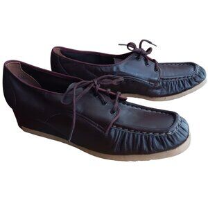 9.5 AA Vintage Naturalizer Womens Brown Leather Lace-Up Wedge Moccasin Shoes USA